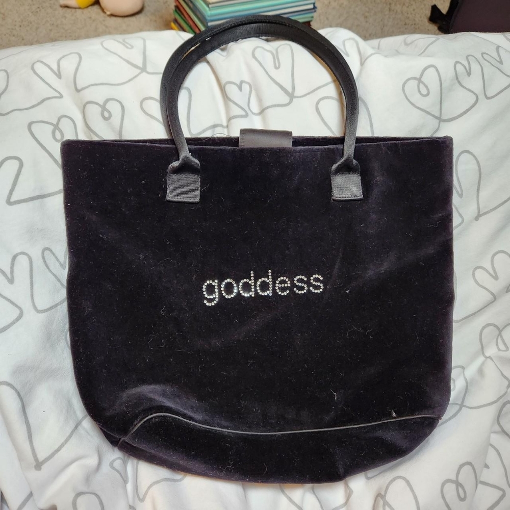 Bath and Body Works Bedazzled "GODDESS" Black Velvet Tote Bag